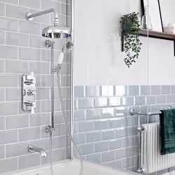Doucheset Klassiek Chromen en Wit - 3-Weg Thermostatische Inbouw Douchekraan met Omstel, Douchekop, Baduitloop en Glijstangset met Handdouche | Elizabeth