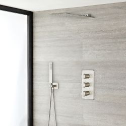 Doucheset - 3-Weg Thermostatische Douchekraan met Omstel, Douchekop met Watervaleffect, Handdouche Geborsteld Nikkel | Harting