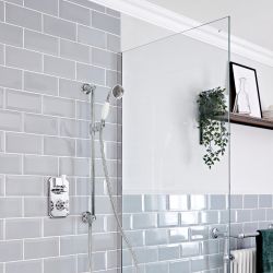 Doucheset Klassiek Chromen en Wit - 1-Weg Thermostatische Inbouw Douchekraan en Glijstangset met Handdouche| Elizabeth