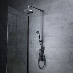 Douchekolom Klassiek Zwart met Thermostatische Opbouw Douchekraan, Ronde Douchekop en Handdouche met Glijstang | Elizabeth
