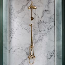 Hudson Reed Elizabeth - Doucheset - Douchekolom, Thermostatische 2-Weg Opbouw Douchekraan, Douchekop en Handdouche Klassiek - Satijn Goud