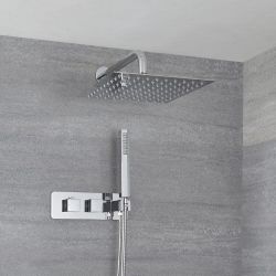 Doucheset - Douchekraan Thermostatisch Inbouw 2-Weg met Omstel en 30cm Vierkante Douchekop en Handdouche Chroom | Kubix