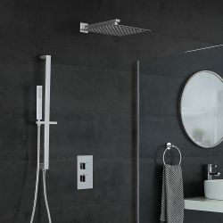 Doucheset Inbouw 2-Weg Thermostatisch met Omstel 30cm Vierkante Douchekop Glijstanguitrusting Chroom | Kubix