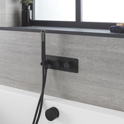 Badkraan 2-Weg Thermostatisch met Omstel, met Handdouche en Overloop-Badvuller Zwart | Nox