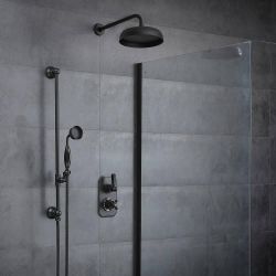 Douchesysteem Thermostatisch Klassiek Zwart met 2-Weg Douchekraan met Omstel, 20cm Ronde Douchekop en Handdouche met Glijstang | Elizabeth