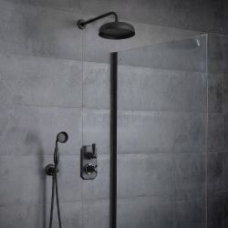 Douchesysteem Thermostatisch Klassiek Zwart met 2-Weg Douchekraan met Omstel, 20cm Ronde Douchekop en Handdouche | Elizabeth