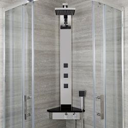 Douchepaneel Hoek 3-Weg Thermostatisch met Douchekop, Handdouche en 3 x Zijdouches Chroom | Alcove