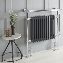 Handdoekradiator Dual Fuel / Hybride Klassiek Antraciet  met Overhangend Handdoekrek  79cm  x  93cm  Optionele Wifi Thermostaat en Kabelafdekking | Elizabeth