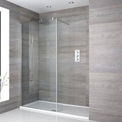 Inloopdouche - 1 Vaste Douchewand met Chromen Profiel | Keuze Afmeting Douchebak Wit | 30cm Scharnierende Zijwand Optie | Portland