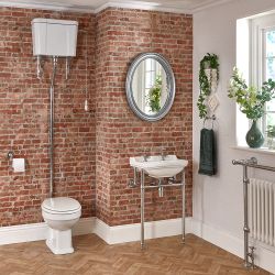 Toilet met Hooghangend Reservoir en Wastafel 50cm met Frame Klassiek Chromen | Richmond