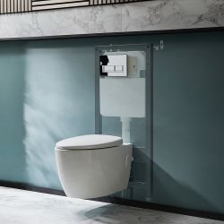 Hangend Toilet Randloos Modern Wit met Hoog Muurframe | Keuze Bedieningsplaat | Kenton
