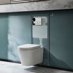 Hangend Toilet Randloos Modern Wit met Hoog Muurframe | Keuze Bedieningsplaat | Covelly