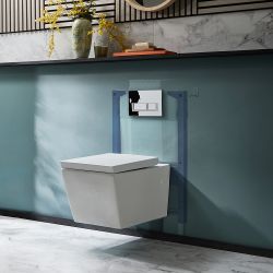 Hangend Toilet Modern Wit met Kort Muurframe | Keuze Bedieningsplaat | Halwell