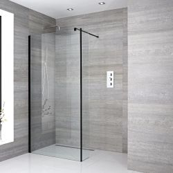 Vaste Douchewand 195cm Hoog met Stabilisatiestang - Zwart | Keuze Afmeting en Optie Zijwand | Nox
