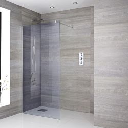 Vaste Rookglas Douchewand 195cm Hoog met Stabilisatiestang - Chroom | Keuze Afmeting en Optie Zijwand | Portland-Luna