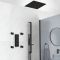 Douchesysteem Thermostatisch Zwart met 3-Weg Douchekraan met Omstel, 40cm Vierkante Plafond Douchekop, Handdouche met Glijstang en 4 Zijdouches | Preto