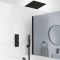 Douche en Bad Systeem Thermostatisch Zwart met 3-Weg Douchekraan met Omstel, 40cm Vierkante Plafond Douchekop, Handdouche en Overloop-Badvuller | Preto