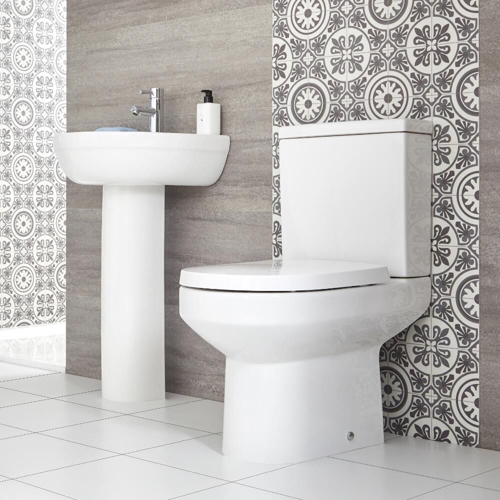 Duoblok Toilet en Wastafel 50cm met Zuil Wit | Covelly