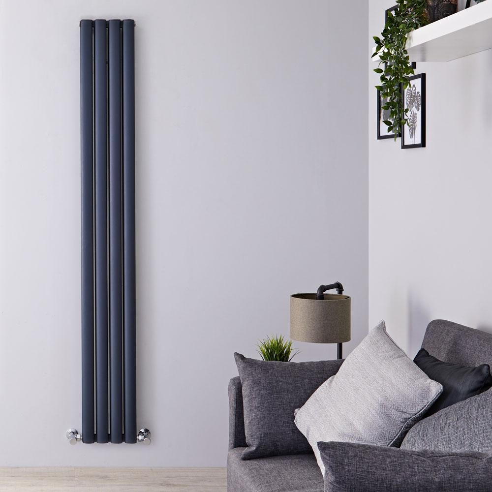 Hudson Reed Revive - Verticale Aluminium Designradiator Dubbellaags (180cm x 35cm) – Antraciet