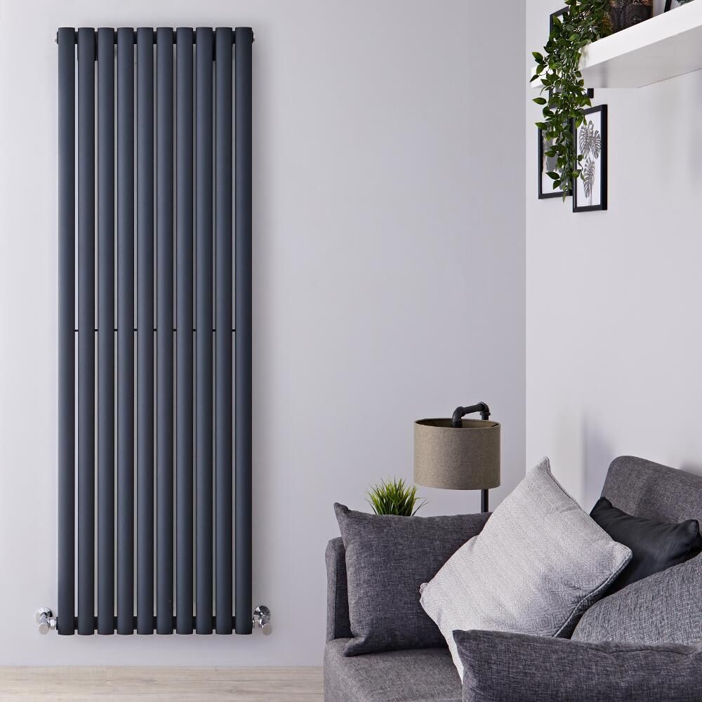 Hudson Reed Revive - Verticale Aluminium Designradiator Dubbellaags (180cm x 23cm) – Antraciet
