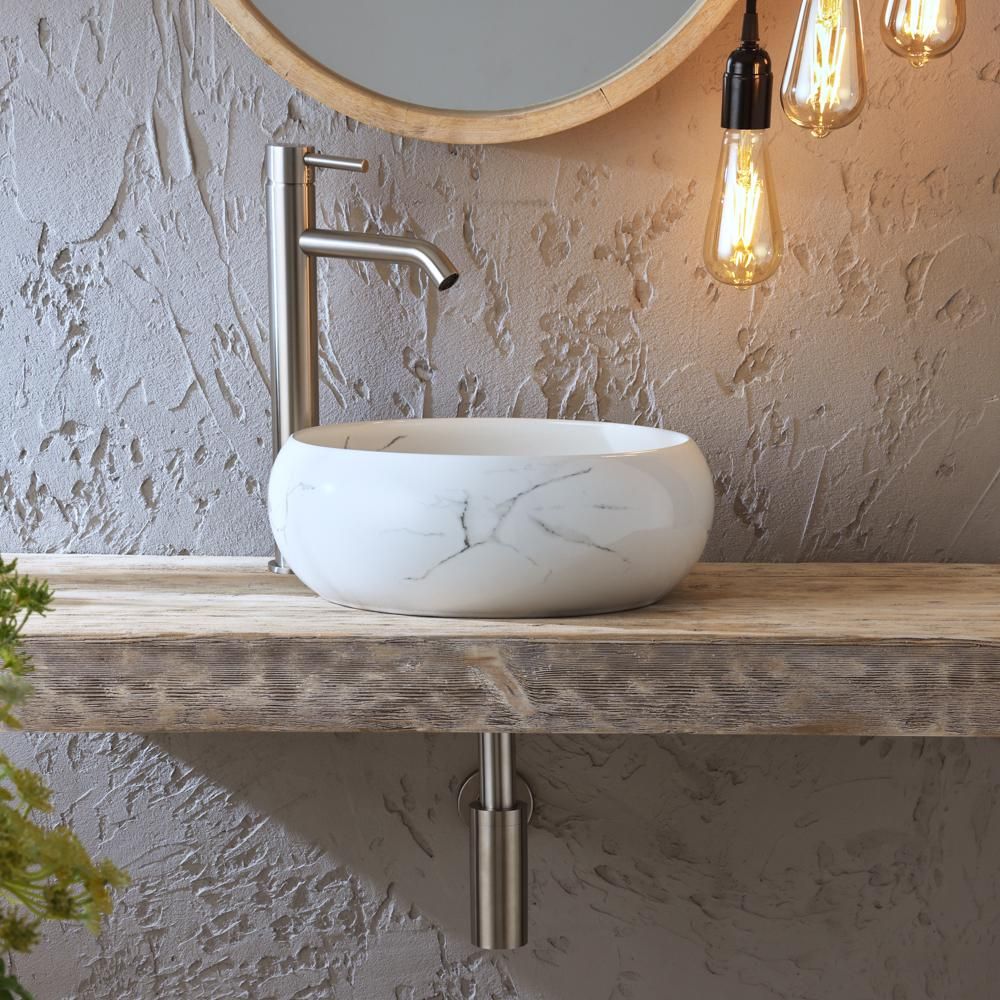 Opzetwastafel Rond 36cm (Geen Kraangaten) - Marmereffect | Alden