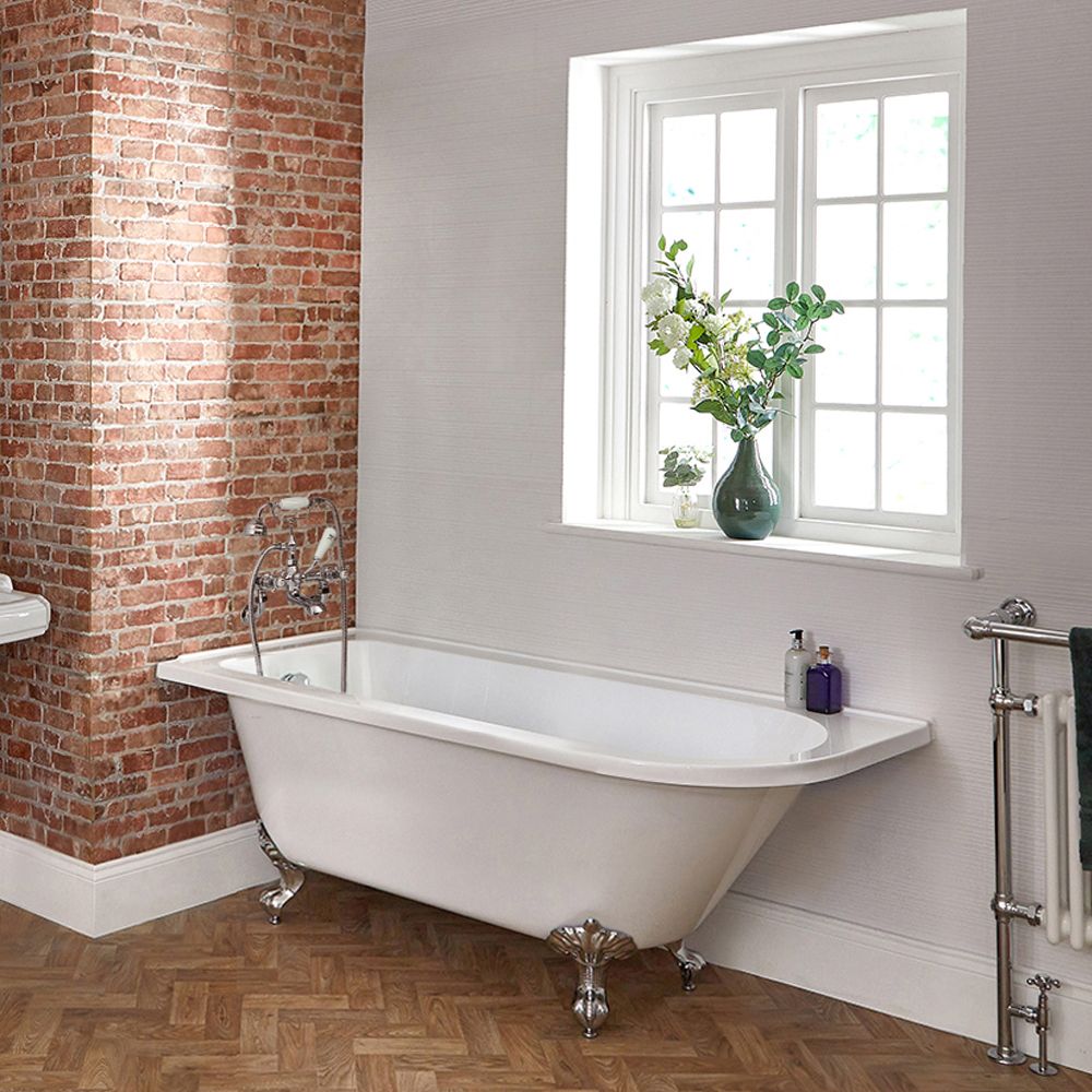 Vrijstaand Bad 168,5cm x 75cm Klassiek Hoekinstallatie - Glanzend Wit | Linker en Rechter Uitvoeringen Verkrijgbaar en Keuze Badpoten | Oxford