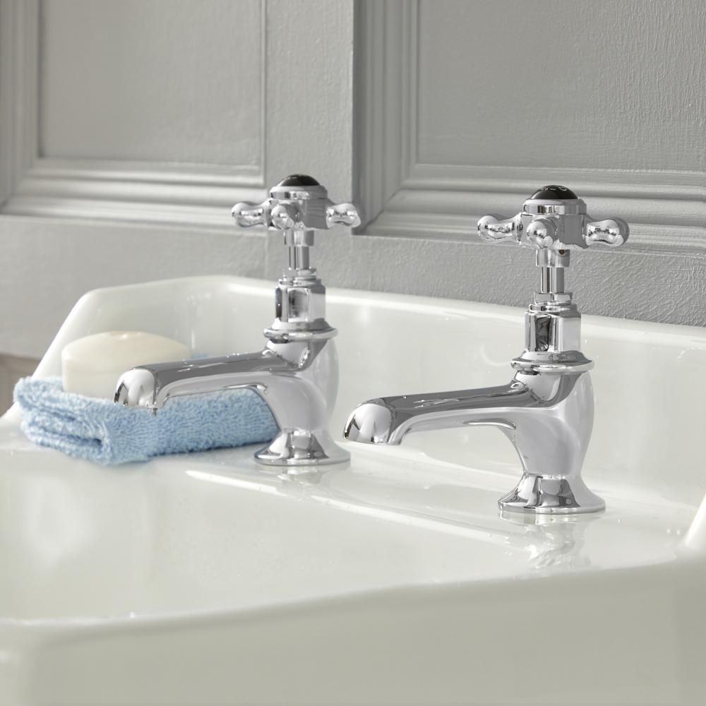 Hudson Reed Elizabeth - Wastafelkranen 2-Gats met Kruisgrepen Klassiek - Chroom en Zwart