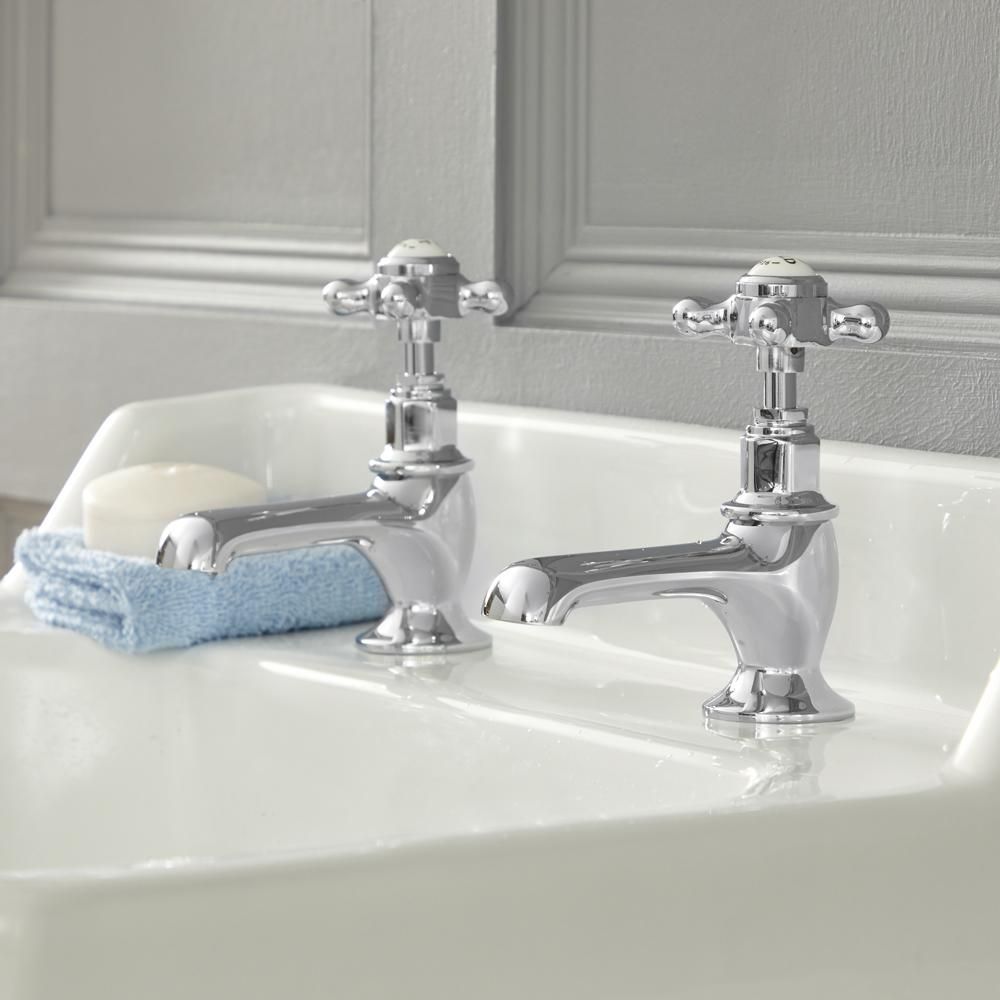 Hudson Reed Elizabeth - Wastafelkranen 2-Gats met Kruisgrepen Klassiek - Chroom en Wit