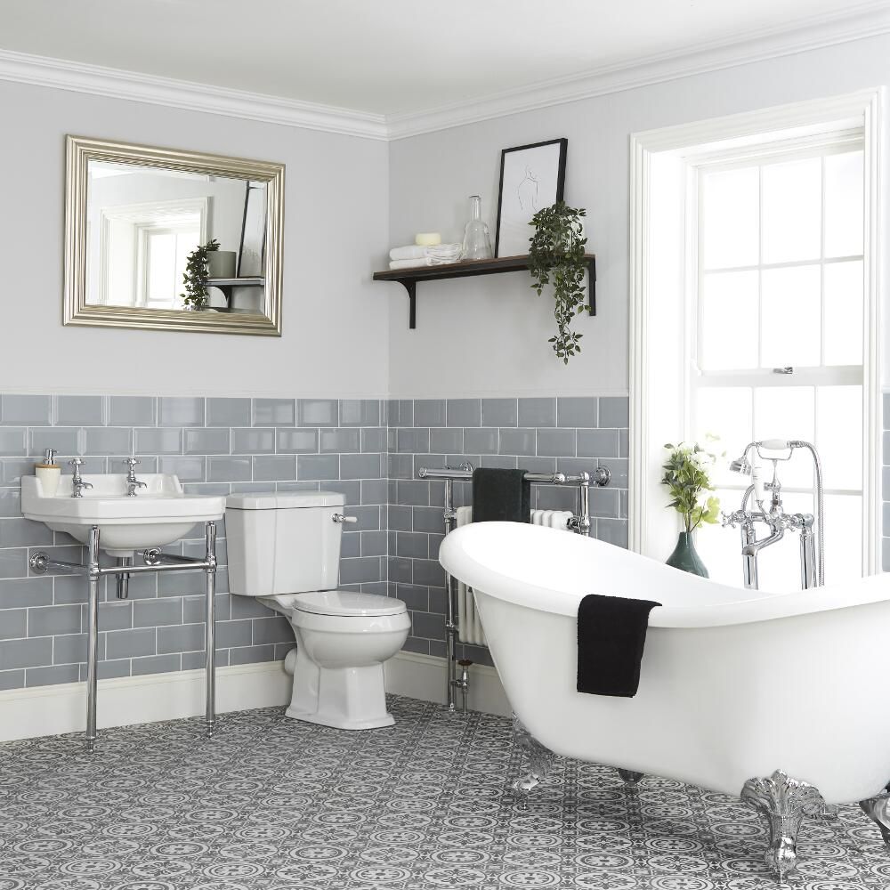 Badkamerset Klassiek - Vrijstaand Bad, Duoblok Toilet en Wastafel 56cm met Frame | Keuze uit 1, 2 of 3 Kraangaten | Richmond