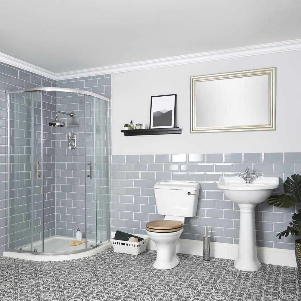 Badkamerset - Douchecabine Kwadrant, Duoblok Toilet en Wastafel 60cm met Zuil Klassiek Wit | Ryther
