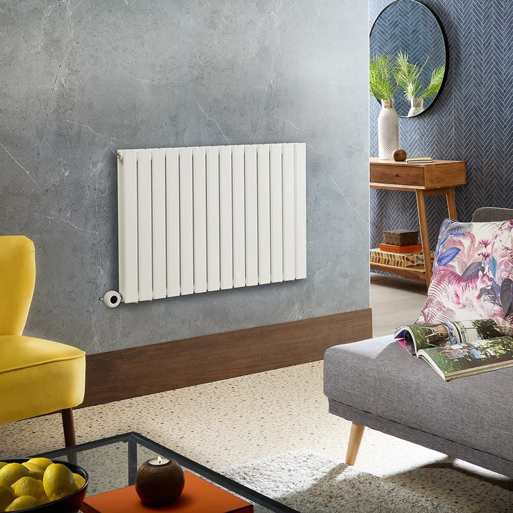 Elektrische Design Radiator Horizontaal Wit | 63,5cm Hoog - Keuze Breedte | Keuze WiFi-Thermostaat | Vaste Bedrading of met Stekker | Delta - ECOSO van Hudson Reed