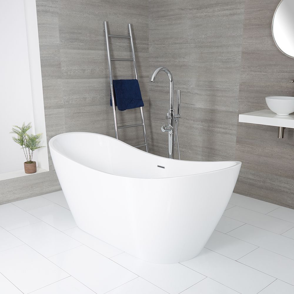 Vrijstaand Bad Ovaal Modern Dubbelzijdig Glanzend Wit 183cm x 71cm | Keuze Afwerking Overloop | Otterton