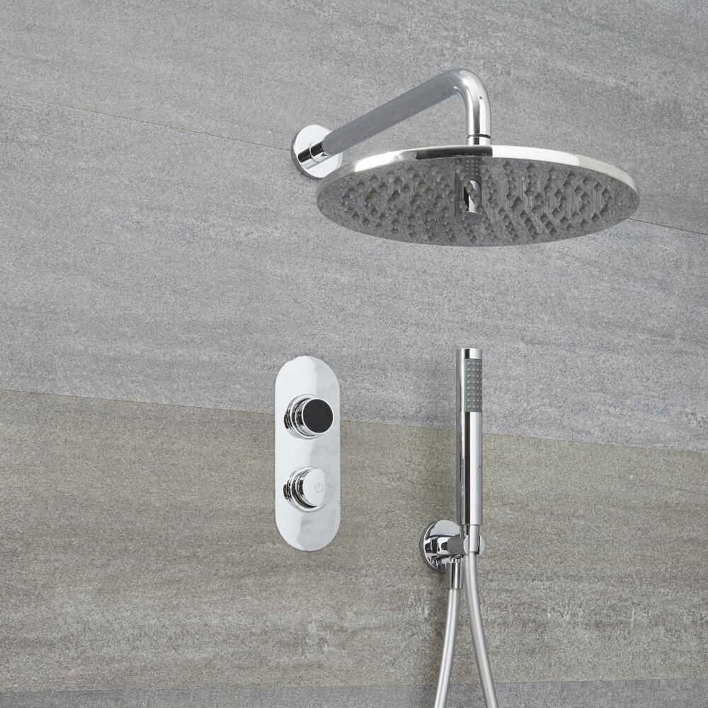 2-weg Digitale Thermostaatkraan +  d.20cm Regendouchekop Muurbevestiging &  Handdouchecombi | Narus