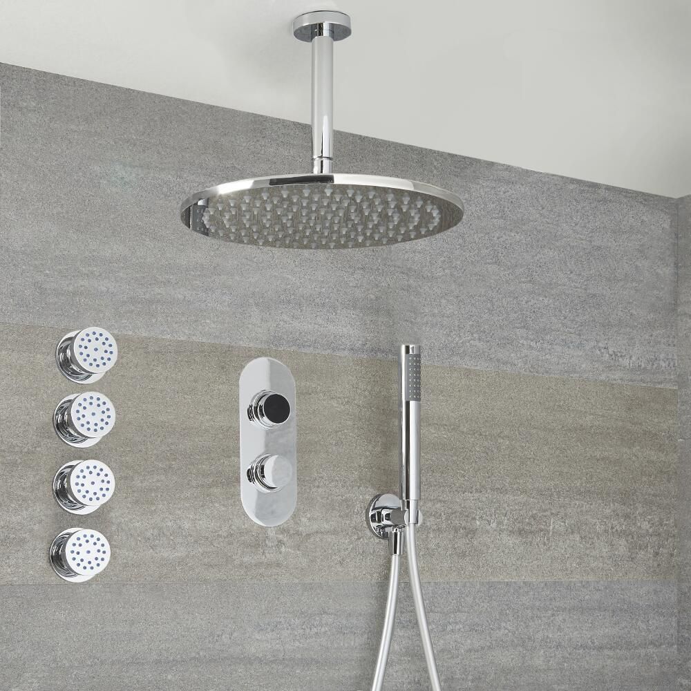 3-weg Digitale Thermostaatkraan + d.30cm PlafondDouchekop + Handdouchecombi & Zijdouches | Narus