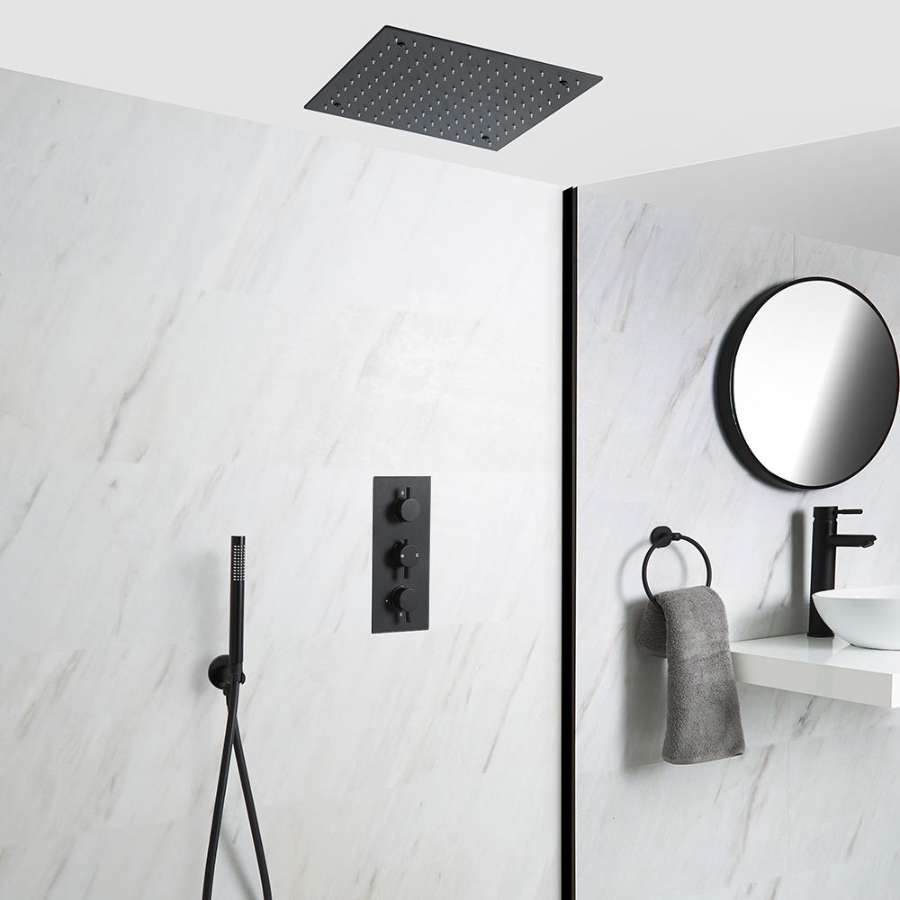 Doucheset - 2-Weg Thermostatische Douchekraan met Plafond Douchekop en Handdouche Zwart | Nox