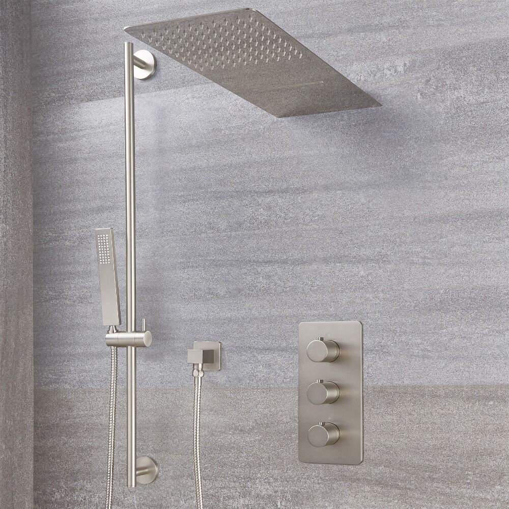 Doucheset - 3-Weg Thermostatische Douchekraan met Omstel, Douchekop met Watervaleffect, Handdouche met Glijstang Geborsteld Nikkel | Harting