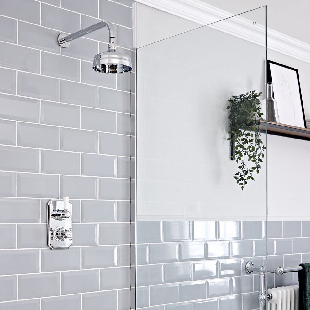 Doucheset Klassiek Inbouw 1-Weg Thermostatisch Douchekop 15cm Rond Chroom en Wit | Elizabeth