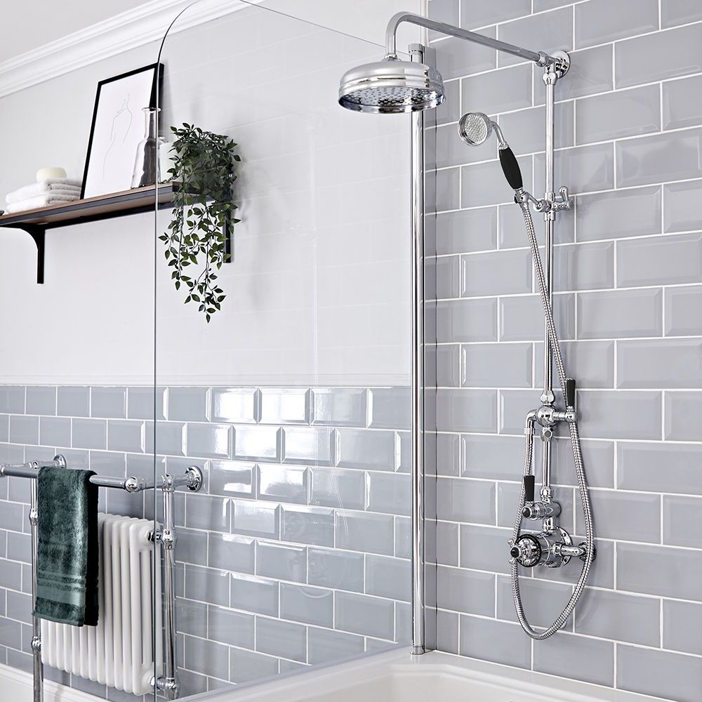 Hudson Reed Elizabeth - Douchekolom Klassiek Opbouw 2-Greeps 2-Weg Thermostatisch Douchekop 19cm Rond Handdouche Chroom en Zwart