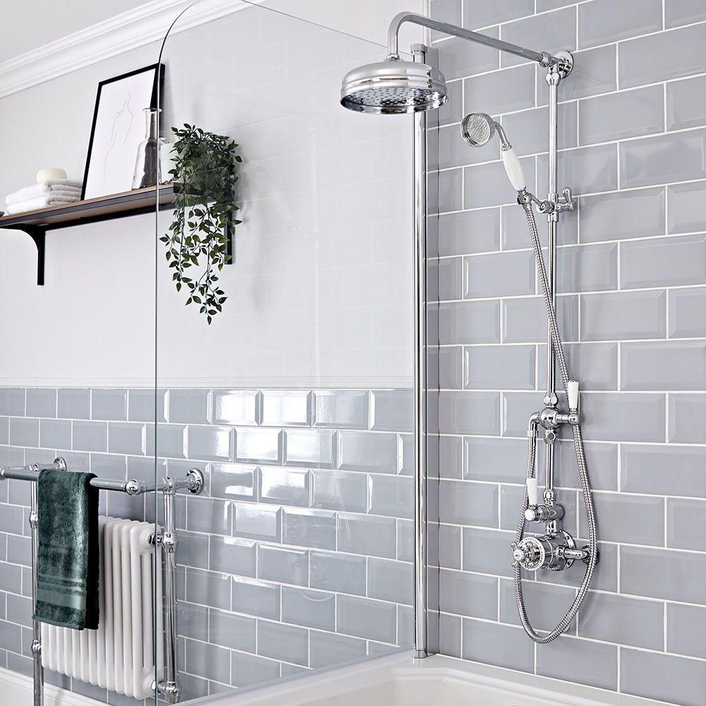 Hudson Reed Elizabeth - Douchekolom Klassiek Opbouw 2-Weg Thermostatisch met 19cm Ronde Douchekop en Handdouche Chroom en Wit