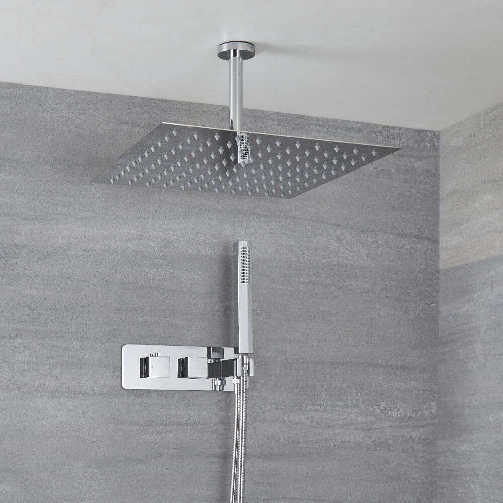 2-weg Inbouw Thermostaatkraan 40 x 40cm Douchekop en Handdoucheset | Kubix