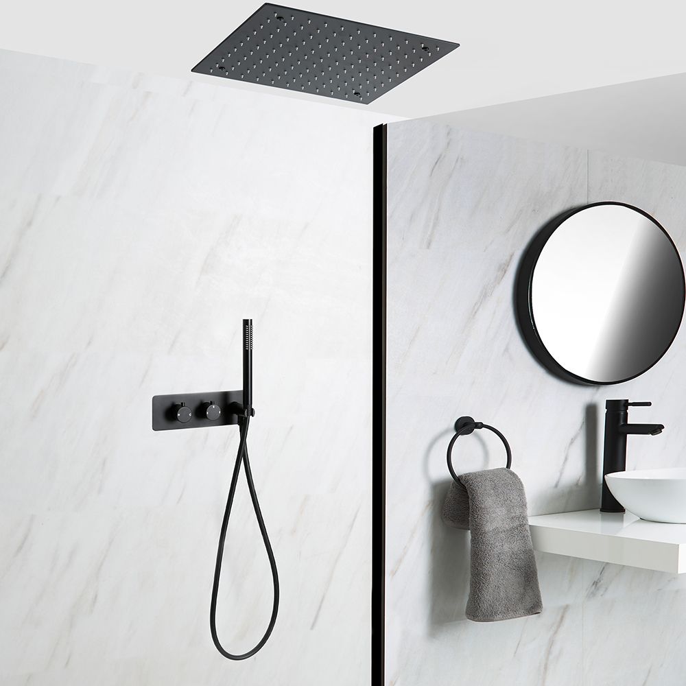 Doucheset - 2-Weg Thermostatische Douchekraan met Omstel, Verzonken Plafond Douchekop en Handdouche Zwart | Nox
