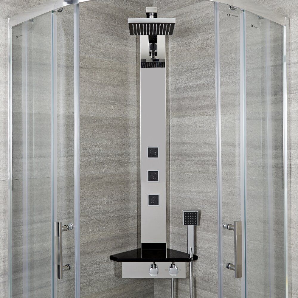 Douchepaneel Hoek 3-Weg Thermostatisch met Douchekop, Handdouche en 3 x Zijdouches Chroom | Alcove