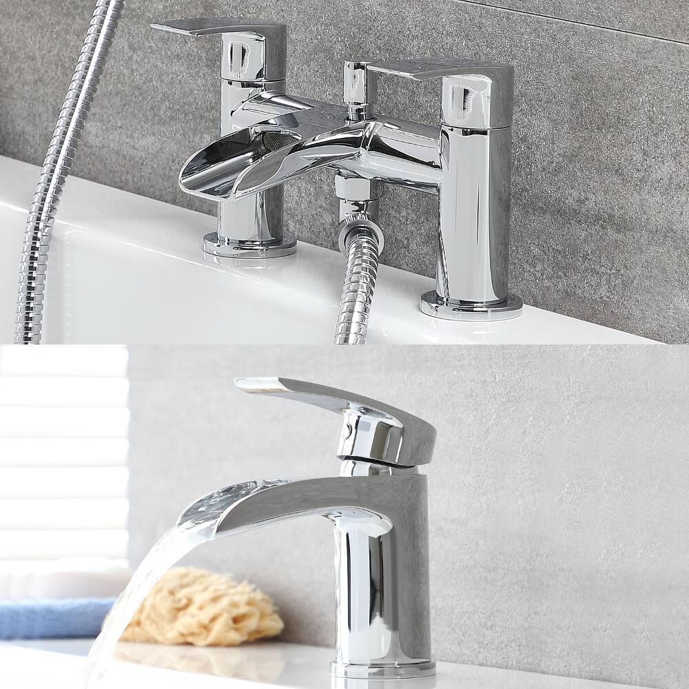 Wastafelmengkraan en Badmengkraan met Handdouche Watervaluitloop Chroom | Razor