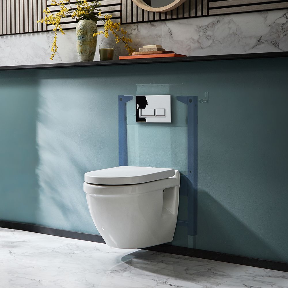 Hangend Toilet Modern Wit met Kort Muurframe | Keuze Bedieningsplaat | Belstone