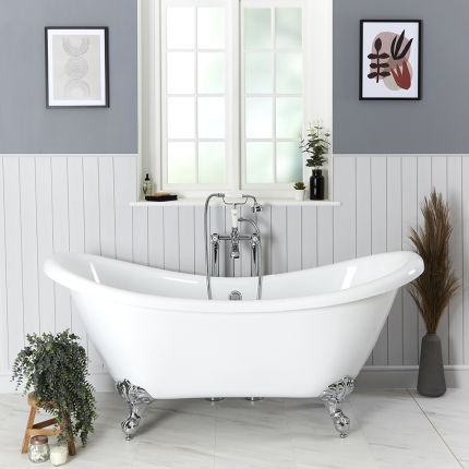 Vrijstaand Bad Klassiek met Twee Rugleuningen 175cm x 73cm x 77cm Glanzend Wit | Keuze Badpoten | Oxford