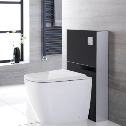 Japans Toilet| Hirayu Stortbak Ombouw Dubbele Spoelknop 3/6 Liter Staand Zwart 50cm | Saru