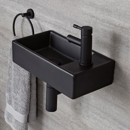Fontein Toilet Keramiek B.40 x D.22cm Met 1 x Kraangat Zwart | Nox