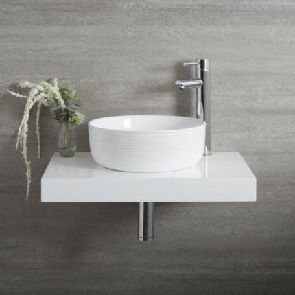 Opzetwastafel Rond Geribbeld Diameter 36cm Wit | Sphere