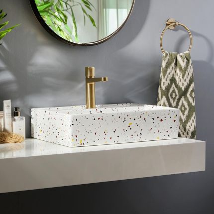 Opzetwastafel Rechthoekig met Terrazzo-Effect 50cm x 35cm (Eén Kraangat) | Sandford