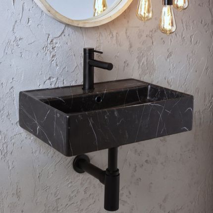 Hangende Wastafel Rechthoekig 50cm x 35cm (1 Kraangat) | Keuze Marmereffect | Sandford